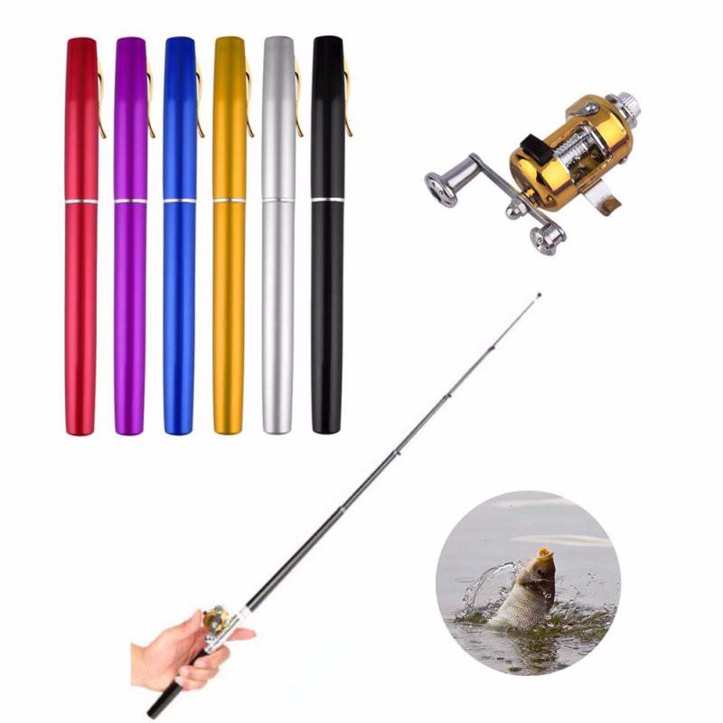 Portable Pocket Telescopic Mini Fishing Rod Pole Pen Shape Folded Fishing  Rod with Reel Wheel for Outdoor River Lake Fishing (Color : White)