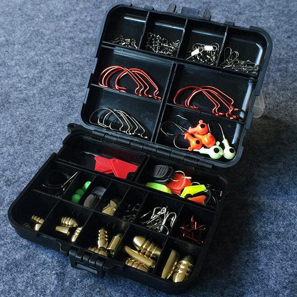 128Pcs Fishing Lures Hooks Baits Black Tackle Box Full Storage Case Tool  Set