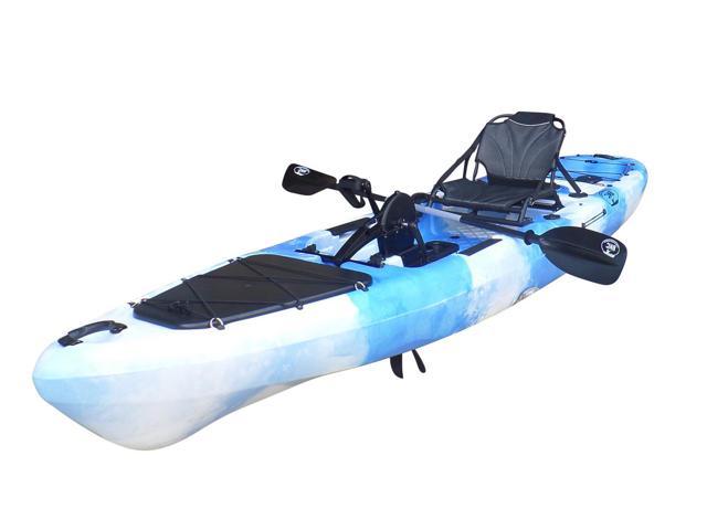 BKC PK13 13' Pedal Drive Fishing Kayak w/ Rudder System and Instant Reverse, Paddle, Upright Aluminum Frame Seat
