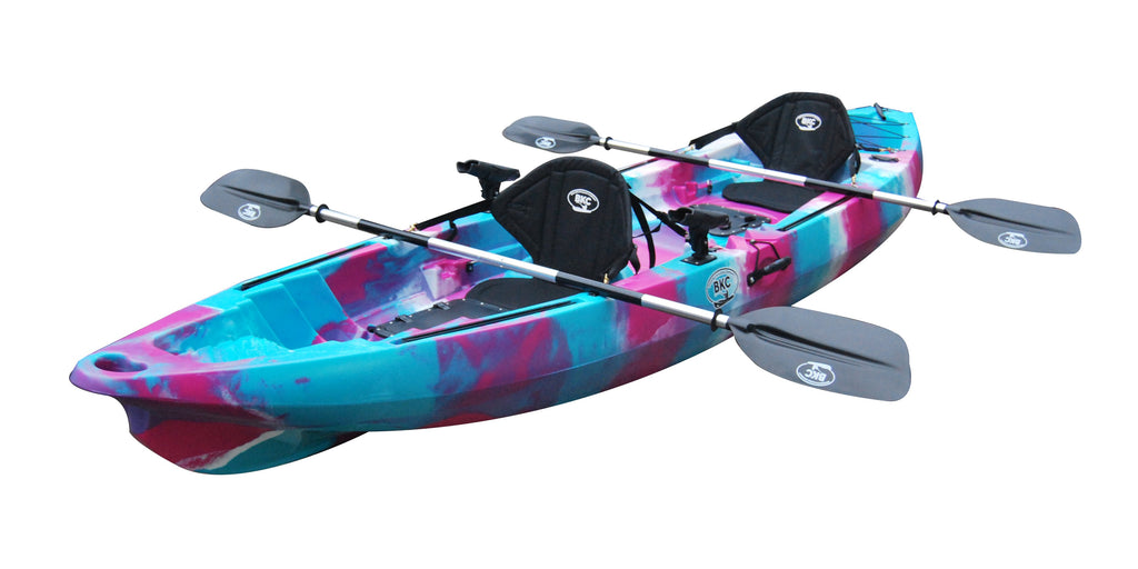 BKC TK122 Angler 12-Foot, 8 inch Tandem Sit On Top Fishing Kayak w/ Soft Padded SEATS and Paddles, Purple Camo
