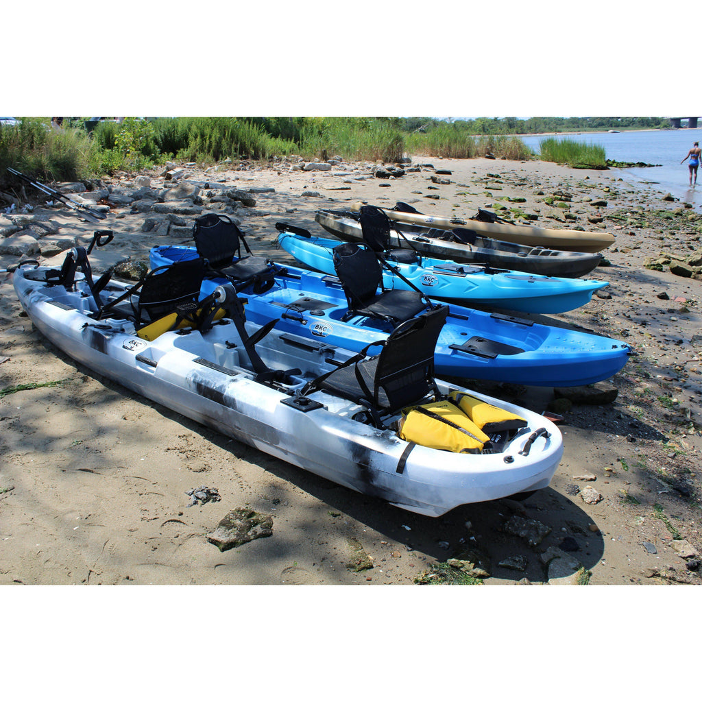 BKC - PK14 Angler 14-foot Sit On Top Tandem Fishing Kayak w/ Trolling  Motor, Aluminum Upright Seats and Paddles