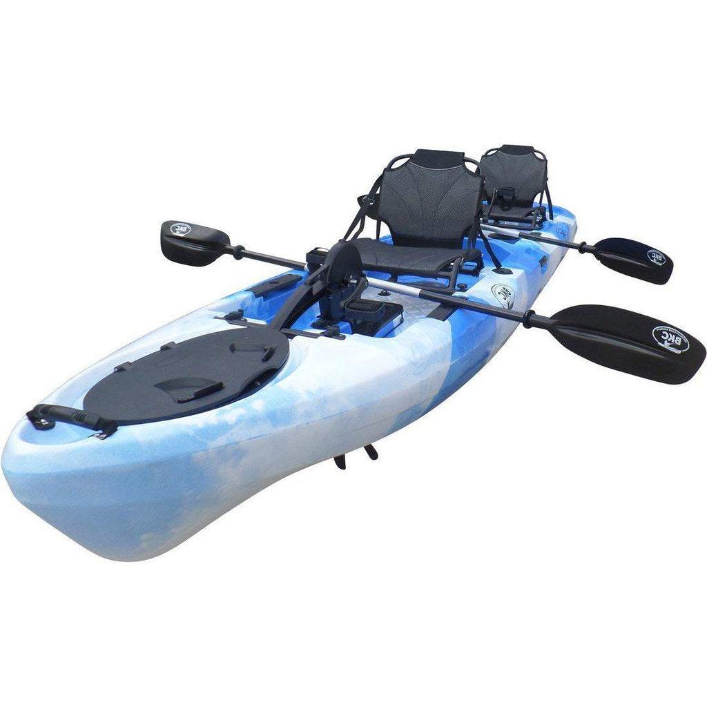 BKC - PK14 Angler 14-foot Sit On Top Tandem Fishing Kayak w/ Trolling  Motor, Aluminum Upright Seats and Paddles