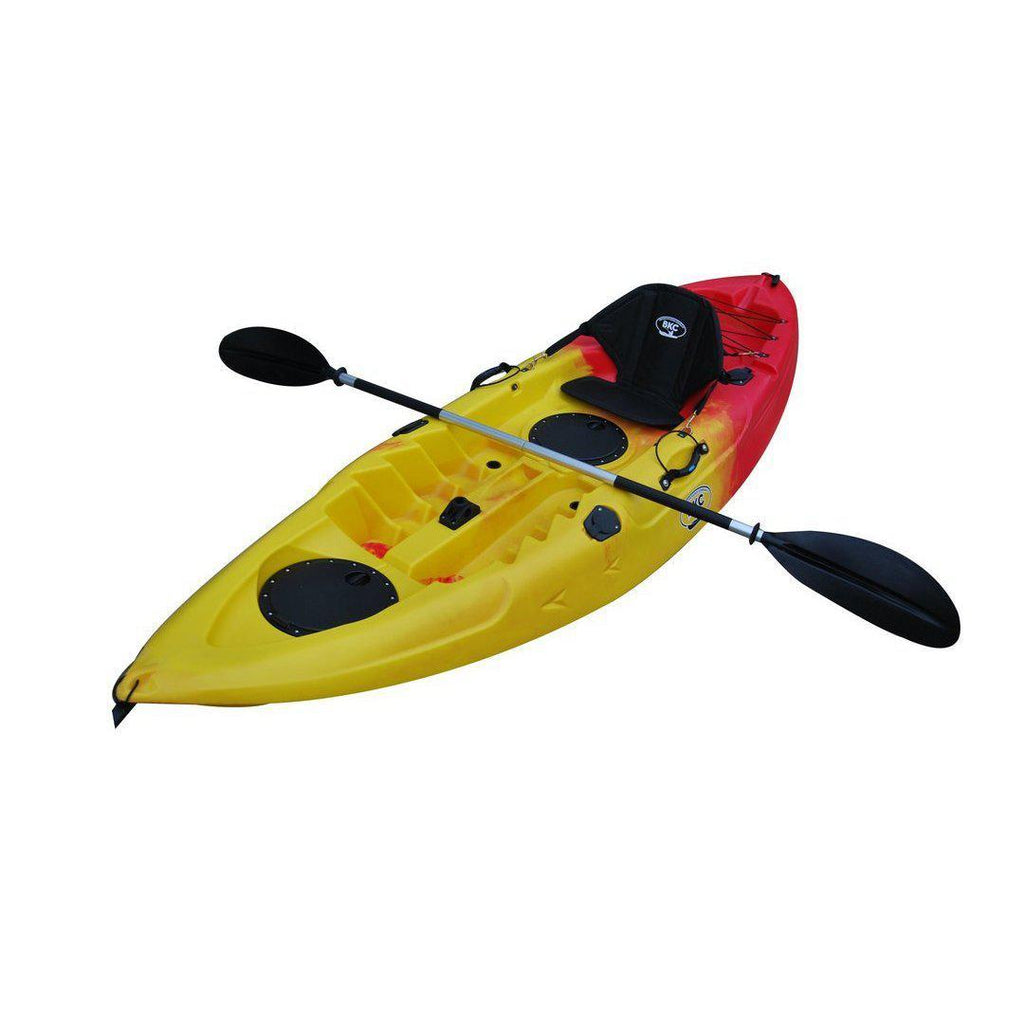 BKC UH-FK184 9 Foot Sit On Top Single Fishing Kayak with Seat and Paddle Included Red Yellow