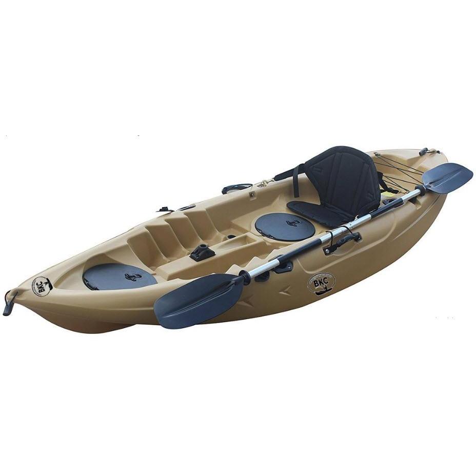 BKC FK184 9' Single Sit On Top Fishing Kayak w/ Seat and Paddle Included Solo Sit-On-Top Angler Kayak, Desert Sand