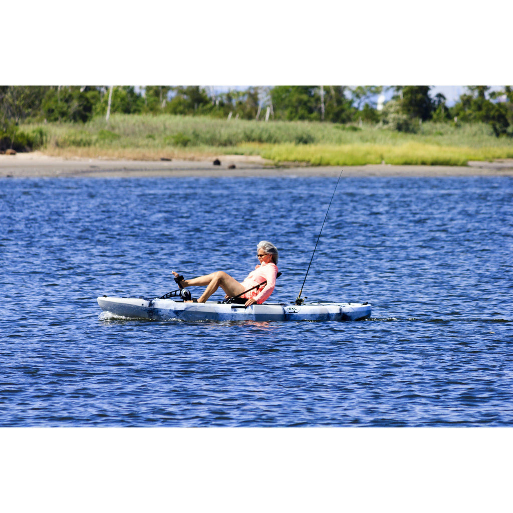 BKC PK11 10.6' Single Propeller Pedal Drive Fishing Kayak W/ Rudder System  and Instant Reverse, Paddle and Upright Back Support Aluminum Frame Seat
