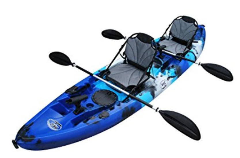 BKC TK219 12.5 Foot Tandem Fishing Kayak W/ Aluminum Upright Seats, 2  Paddles, 6 Rod Holders, 2-3 Person Angler kayak