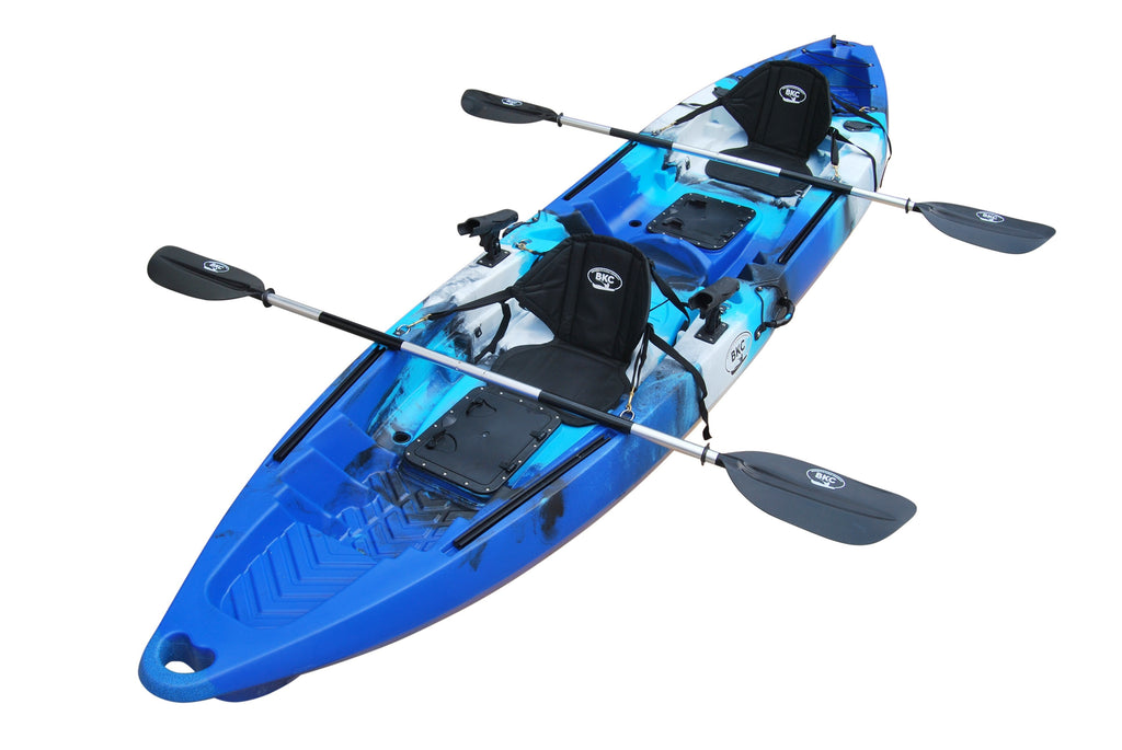 BKC - TK122 Angler 12-Foot, 8 inch Tandem Sit On Top Fishing Kayak w/ Soft Padded SEATS and Paddles Blue