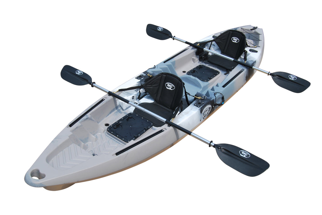 BKC - TK122 Angler 12-Foot, 8 inch Tandem Sit On Top Fishing Kayak w/ Soft Padded SEATS and Paddles Grey Camo