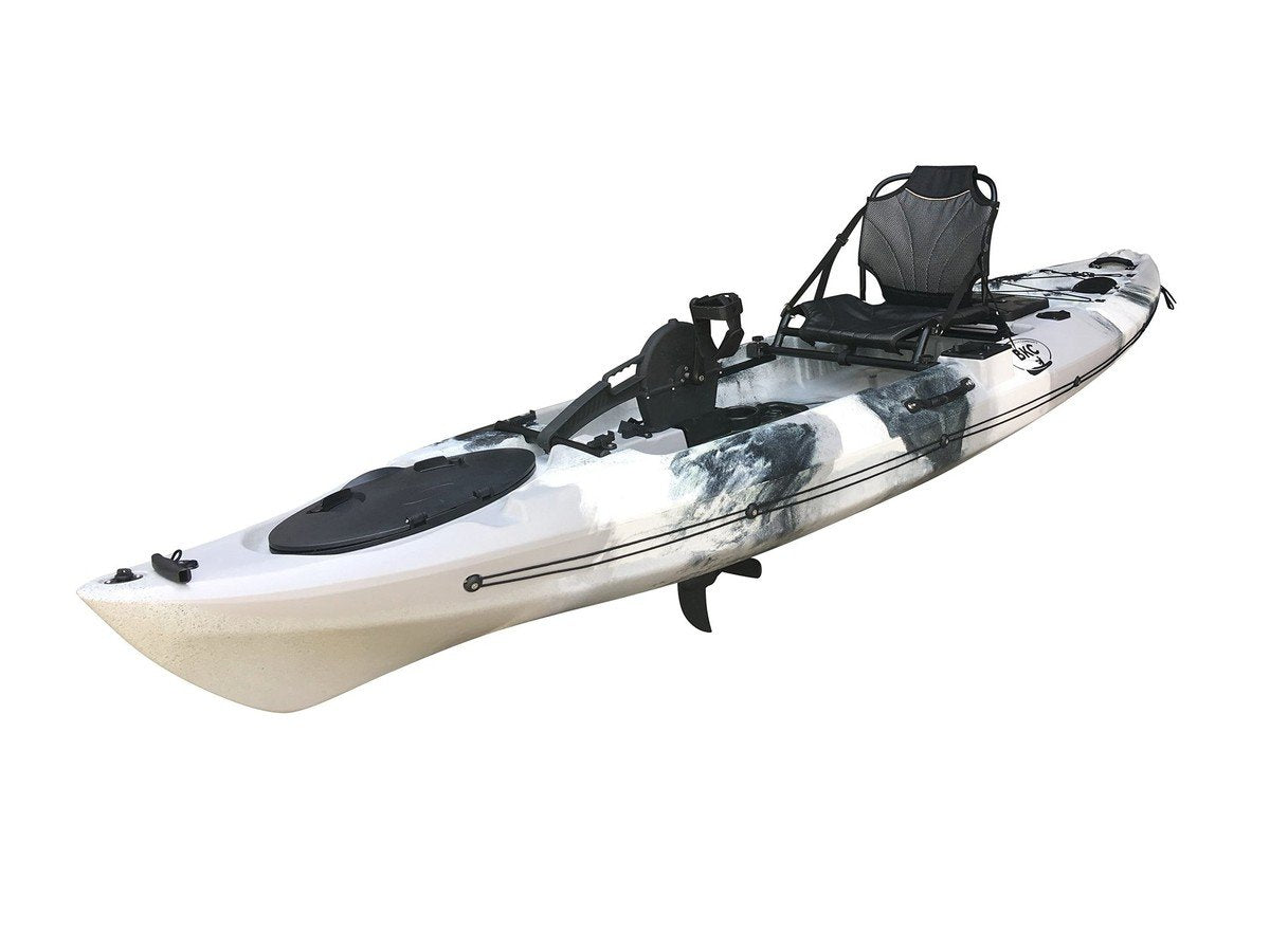 BKC PK12 12' Single Propeller Pedal Drive Fishing Kayak W/ Rudder System,  Paddle and Upright Back Support Aluminum Frame Seat Person Foot Operated  Kayak